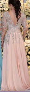 V Neck Pink Mother of the Bride Dresses with Beading