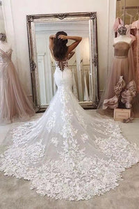 Lace Spaghetti Straps Sheath Wedding Dresses Bridal Gown