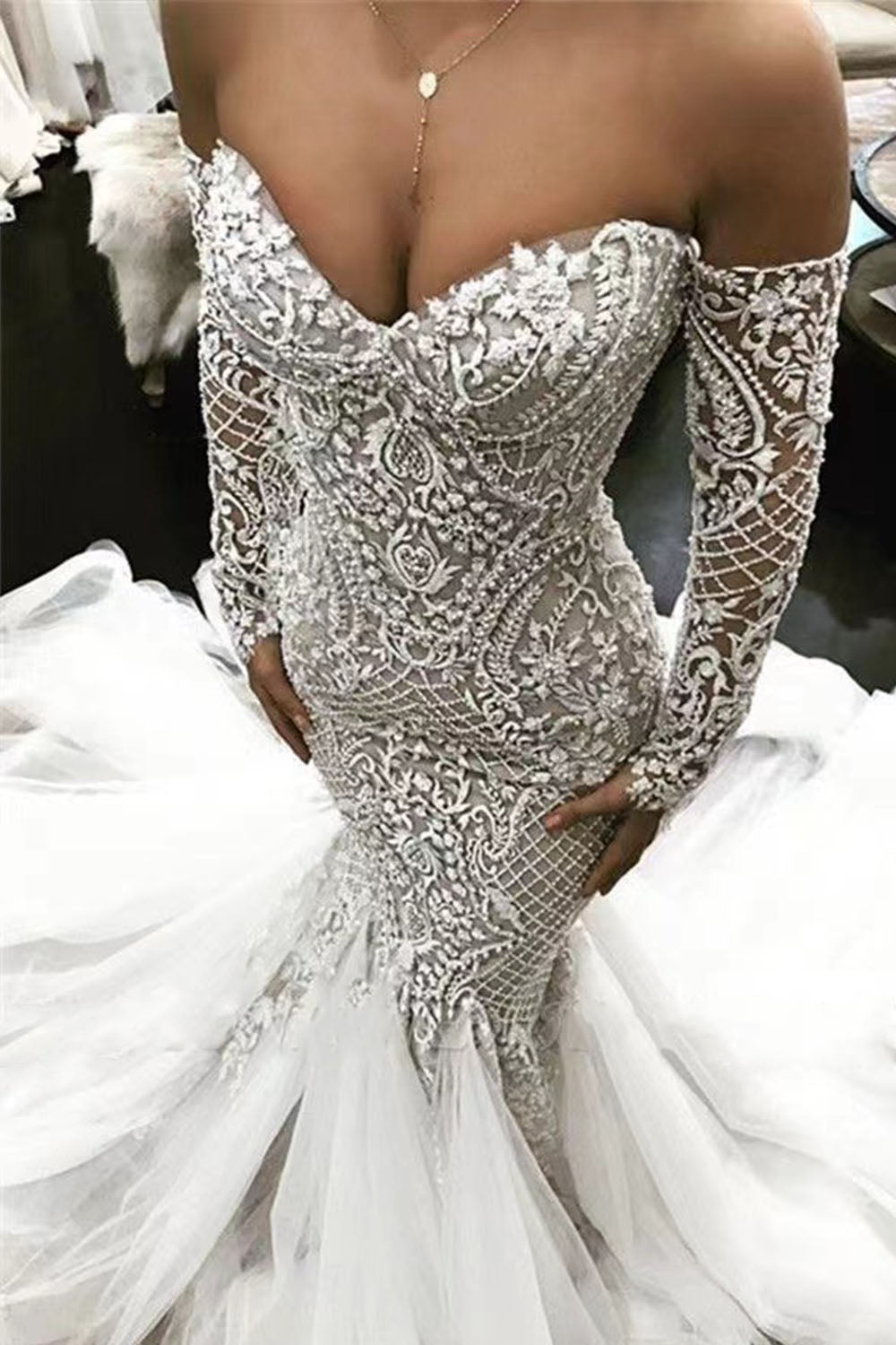 Mermaid Wedding Dresses Bridal Gown with Appliques Lace