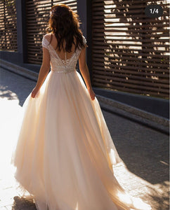 Sheer Neck Wedding Dresses Bridal Gown GH5