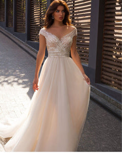 Sheer Neck Wedding Dresses Bridal Gown GH5