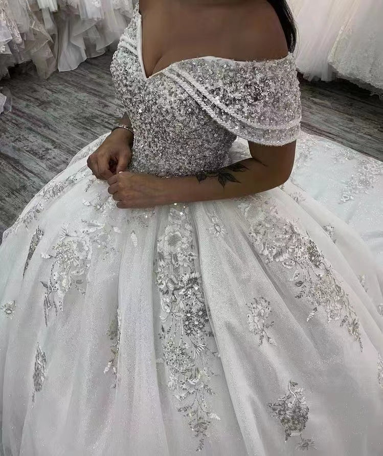 Off Shoulder Wedding Dresses Bridal Gown with Sequins