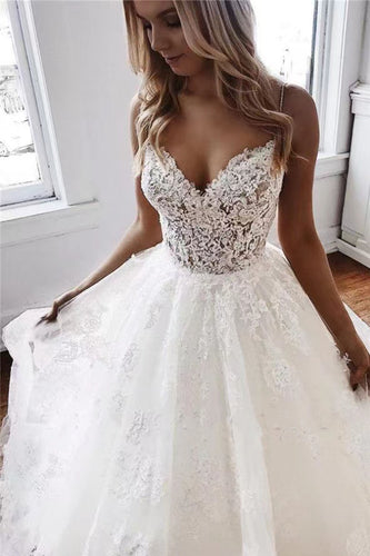 Straps Wedding Dresses Bridal Gown with Lace Appliques