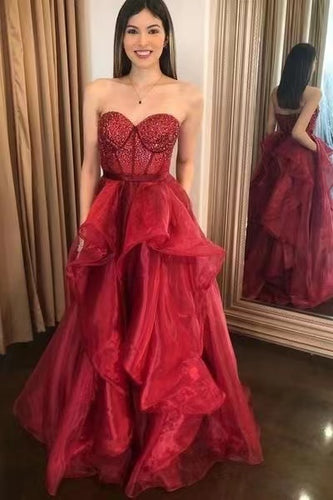 Burgundy Prom Dresses Sweetheart with Beading