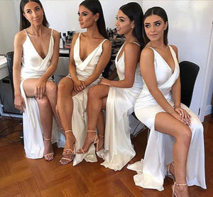 Sexy Split Side White Bridesmaid Dresses for Wedding Party