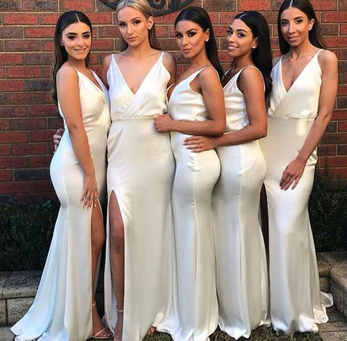 Sexy Split Side White Bridesmaid Dresses for Wedding Party