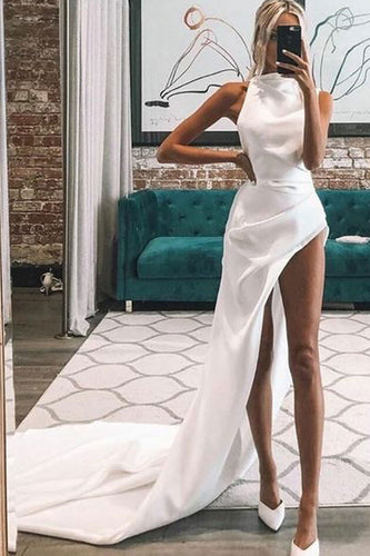 High Neck White Prom Dresses Evening Gown