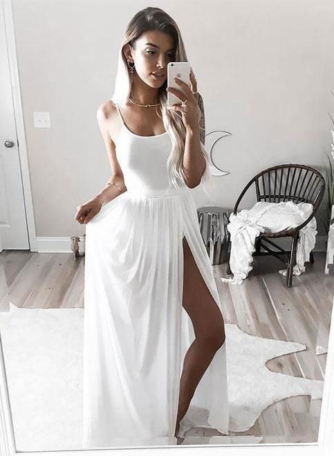 Sexy Split Side White Long Prom Dresses for Women