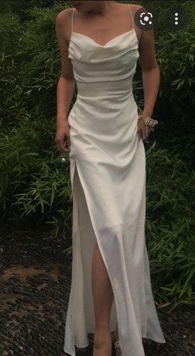 Spaghetti Straps Slit Side White Prom Dresses