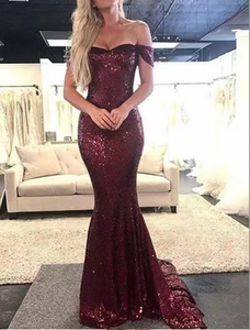 Wine Prom Dresses Off Shoulder