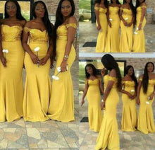 Load image into Gallery viewer, Yellow Off the Shoulder Bridesmaid Dresses