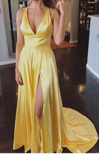 Deep V Neck Prom Dresses Slit Side for Women